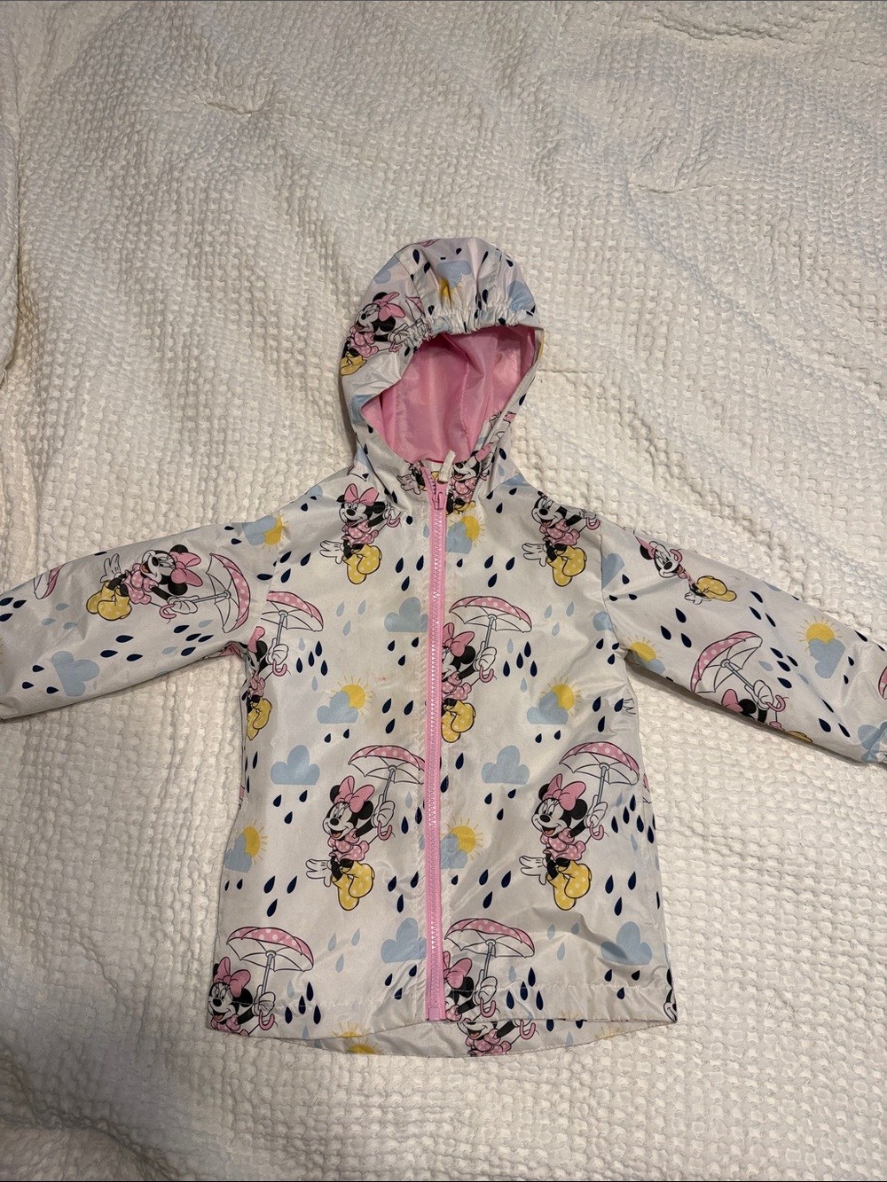 Disney Girls White Pink Yellow Minnie Mouse Raincoat